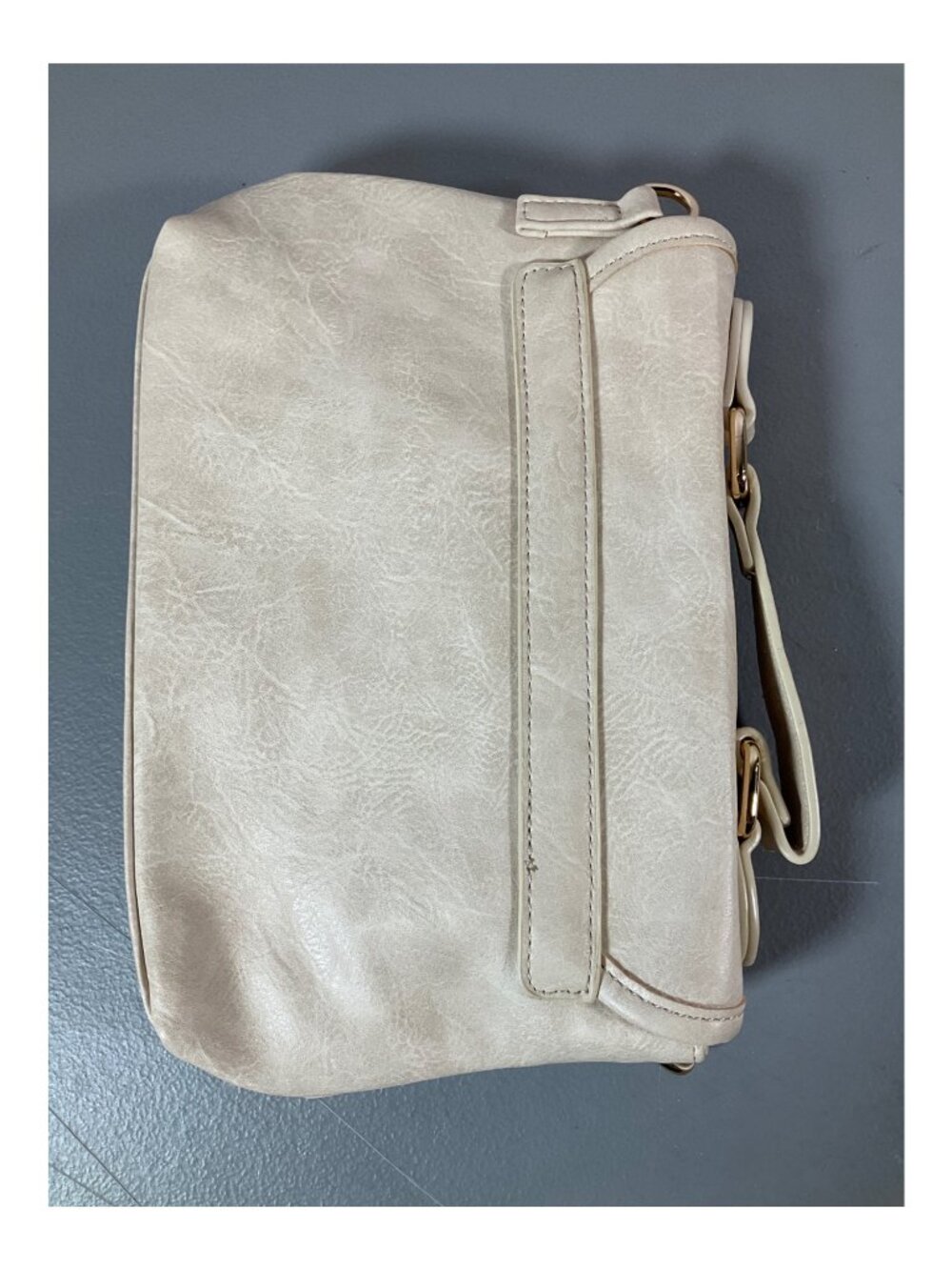 Adorned Cream Faux-Leather Top Handle Bag with Optional Strap - Elegant Unisex A